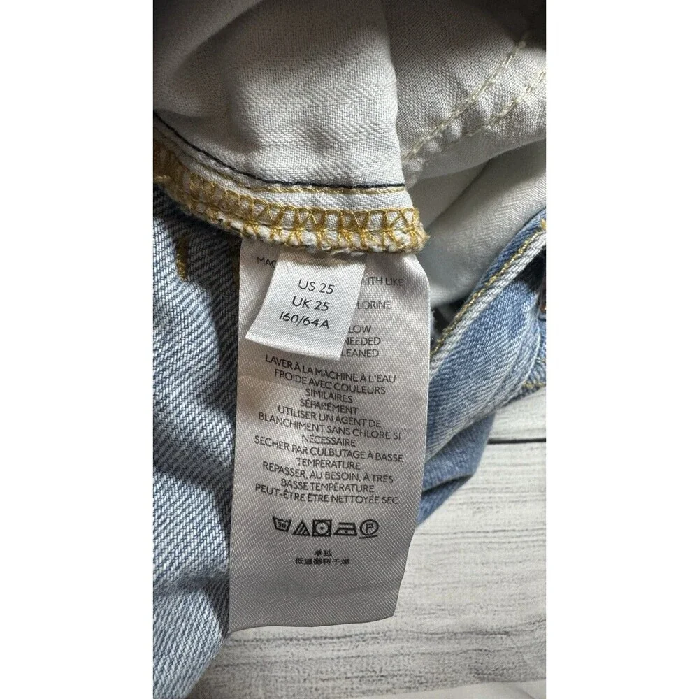 Free People We the Free Maggie Straight Leg Distressed Jeans Women 25 Button Fly